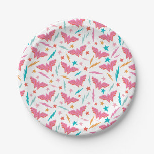 Assiettes En Carton Wonder Woman Logo Rose et Motif Éclair