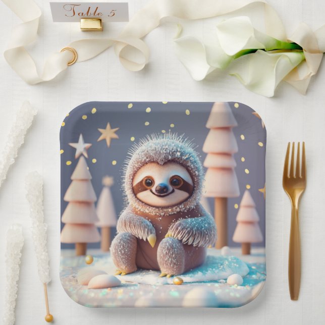 Assiettes En Carton Wonderland hivernal de Snowy Sloth (Mariage)