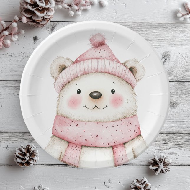 Assiettes En Carton Wonderland White Bear Rose (Créateur téléchargé)