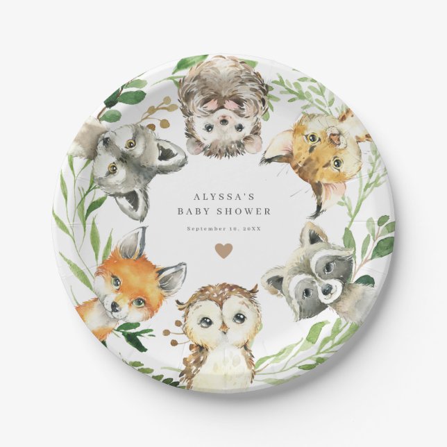 Assiettes En Carton Woodland Animals Baby Shower Paper Plates (Devant)