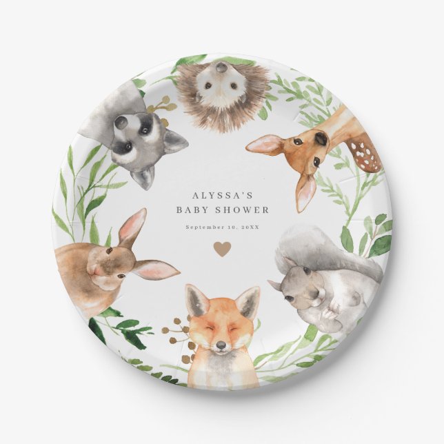 Assiettes En Carton Woodland Animals Baby Shower Paper Plates (Devant)