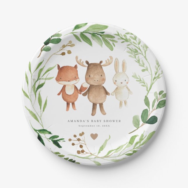 Assiettes En Carton Woodland Animals Baby Shower Paper Plates (Devant)