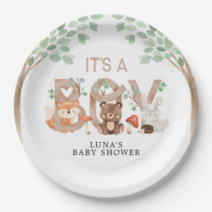 Assiettes En Carton Woodland C'est un Baby shower garçon