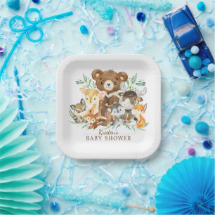 Assiettes En Carton Woodland Friends Boys Baby shower Plaque papier