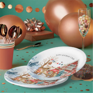 Assiettes En Carton Woodland Friends Fête de Noël d'hiver