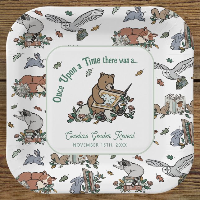 Assiettes En Carton Woodland Il était une fois la révélation de genre (Woodland Storybook Baby Shower Gender Reveal Paper Plates)