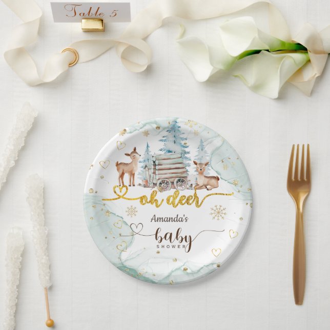 Assiettes En Carton Woodland Oh Deer Baby shower de neige (Mariage)