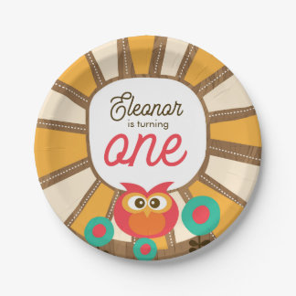Assiettes En Carton Woodland Owl First Birthday Invitation – One Year 