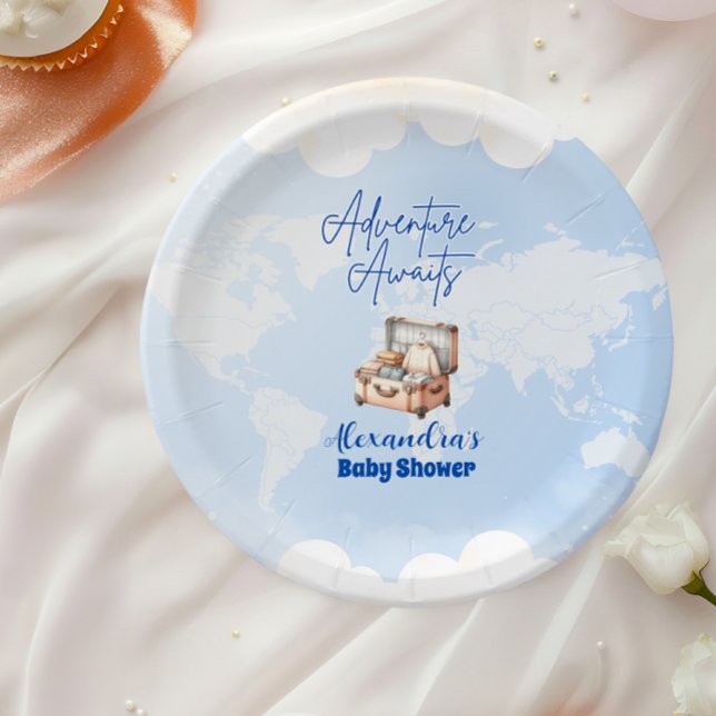 Assiettes En Carton World Map Adventure Await Baby shower (Créateur téléchargé)