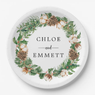 Assiettes En Carton Wreath botanique d'hiver rustique Mariage personna