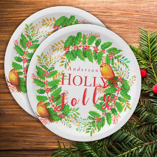 Assiettes En Carton Wreath Holly Jolly White