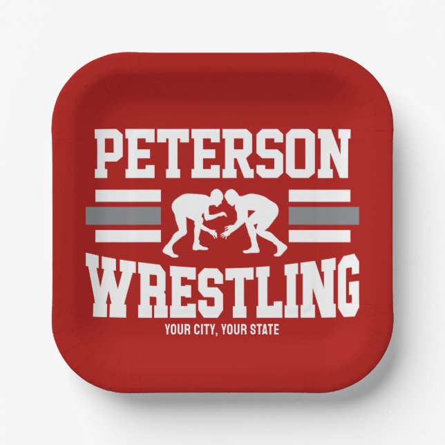 Assiettes En Carton Wrestler AJOUTER LE NOM École Athlète Équipe de lu (Recto)