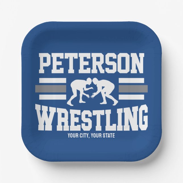 Assiettes En Carton Wrestler AJOUTER LE NOM École Athlète Équipe de lu (Recto)