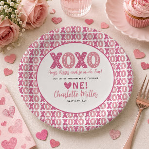 Assiettes En Carton XOXO Hugs & Kisses Saint Valentin 1er anniversaire
