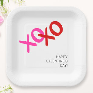 Assiettes En Carton XOXO Pink and Red Hubs and Kisses Galentine Party