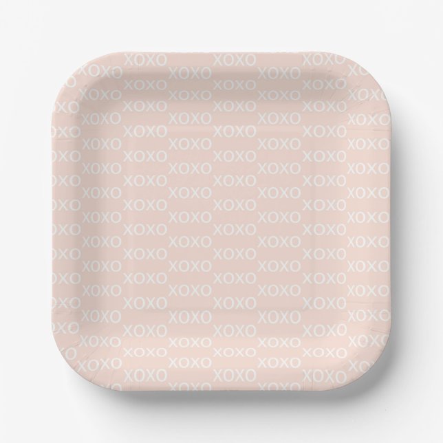 Assiettes En Carton Xoxo rose et blanc Saint Valentin (Recto)
