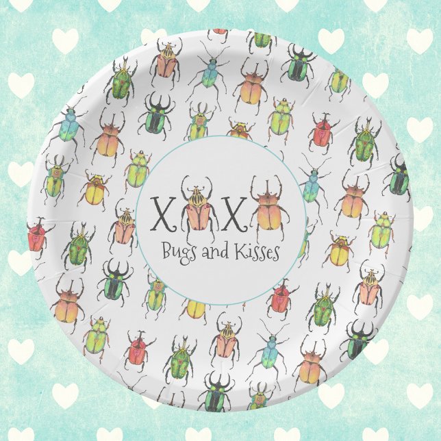 Assiettes En Carton XOXO Valentine's Pink Bugs and Kisses Lovebugs (Créateur téléchargé)