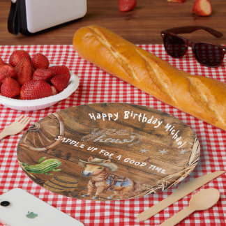 Assiettes En Carton Yee Haw Cowboy Rodeo Saddup Plaque en papier