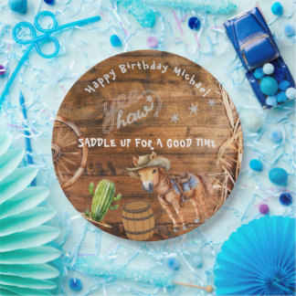 Assiettes En Carton Yee Haw Cowboy Rodeo Saddup Plaque en papier