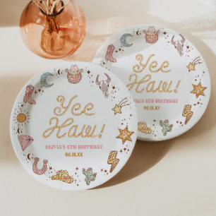Assiettes En Carton Yee Haw ! Fête d'anniversaire de cowgirl disco wes