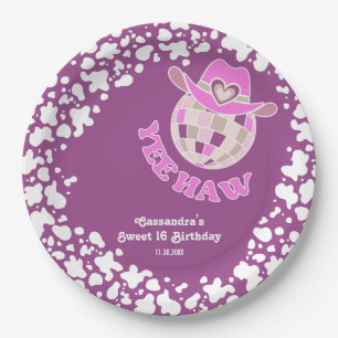 Assiettes En Carton Yee Haw Purple Disco Cowgirl Rodeo Anniversaire