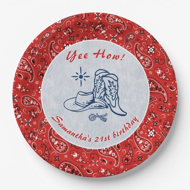 Assiettes En Carton Yee How Western Paisley Denim Blue Jeans Anniversa (Devant)