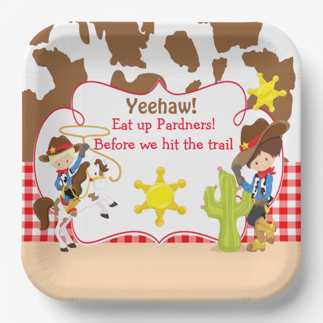 Assiettes En Carton Yeehaw Cowboy Western Anniversaire Party (Recto)