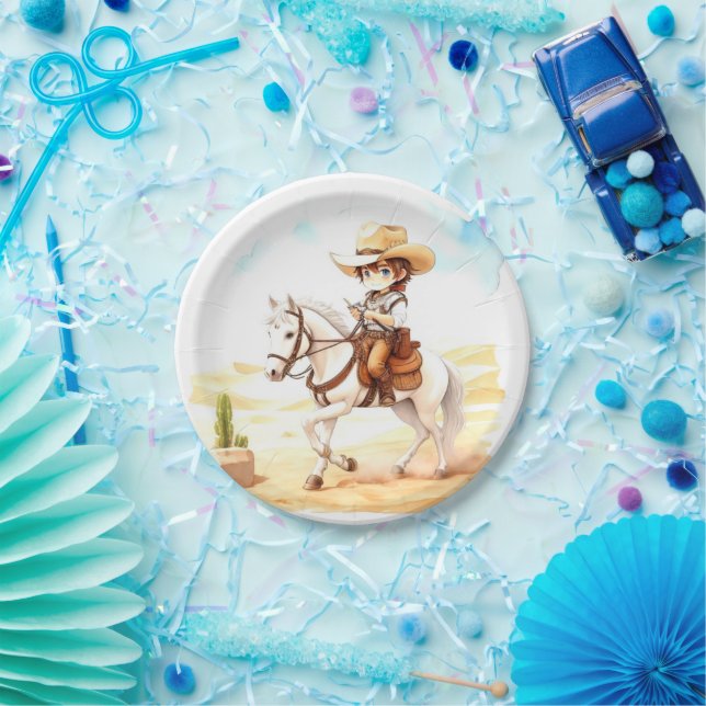 Assiettes En Carton Yeehaw Fiesta ! Aquarelle Baby shower Cowboy (Fête)