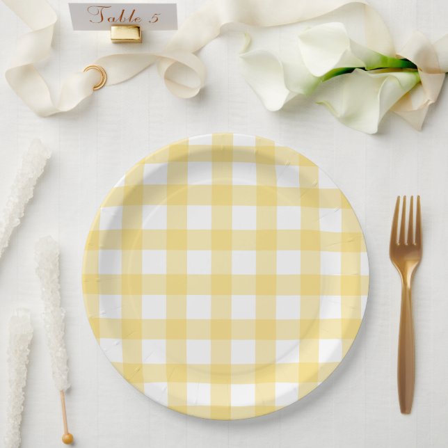Assiettes En Carton Yellow and White Buffalo Check (Mariage)