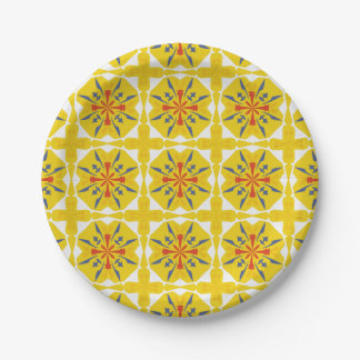 Assiettes En Carton yellow and white geometric pattern