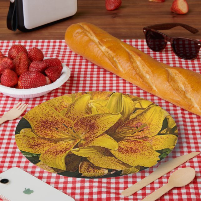 Assiettes En Carton Yellow Asiatic Lily Blooms Floral (Pique-nique)