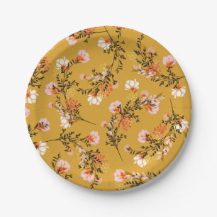 Assiettes En Carton Yellow background flowers
