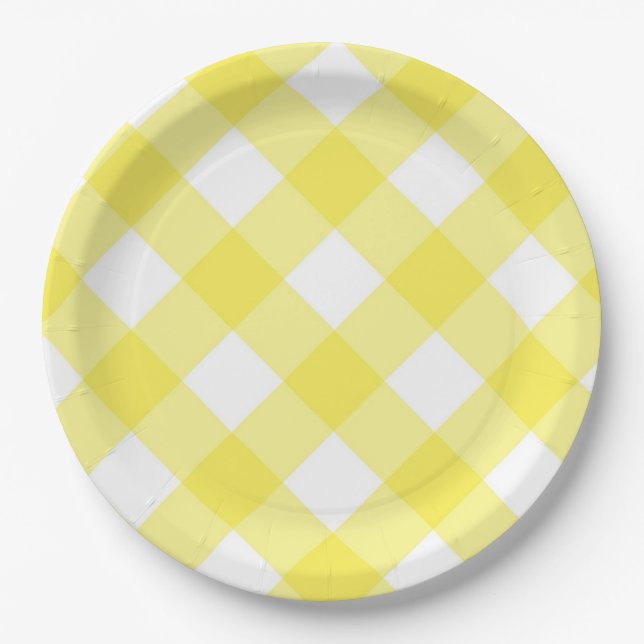 Assiettes En Carton Yellow Gingham Pattern (Devant)