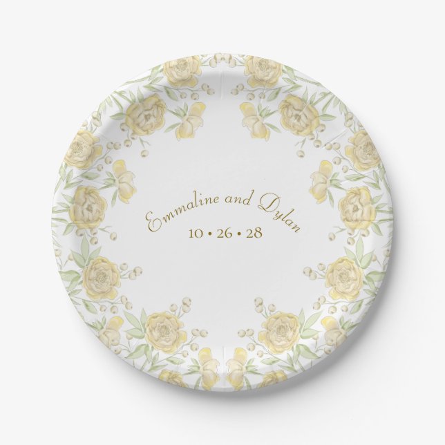 Assiettes En Carton Yellow Rose Wedding (Devant)
