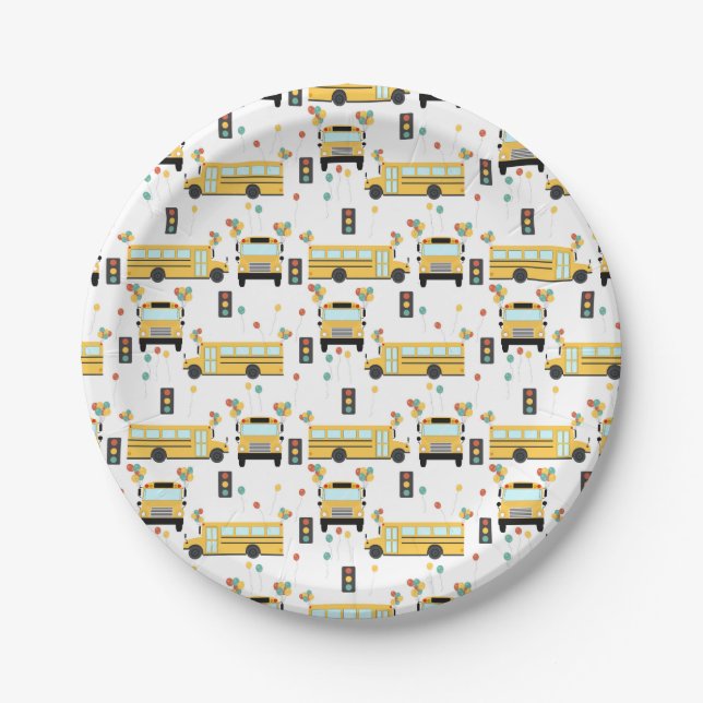 Assiettes En Carton Yellow School Bus Kids Birthday Party (Devant)