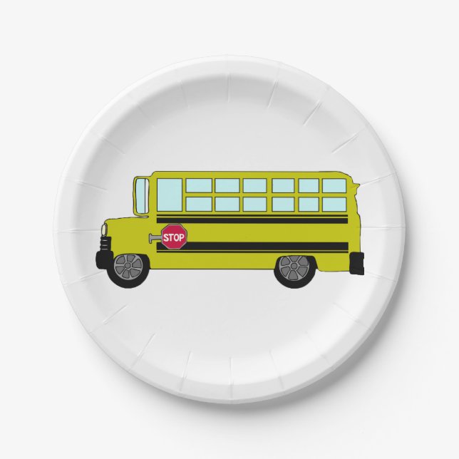 Assiettes En Carton Yellow School Bus with Stop Sign (Devant)