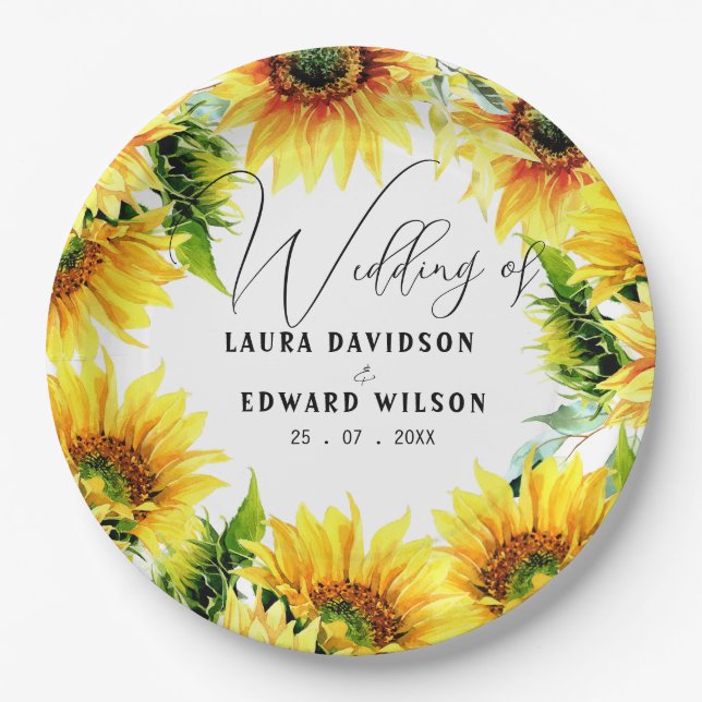 Assiettes En Carton Yellow sunflower floral vibrant spring bouquet (Devant)