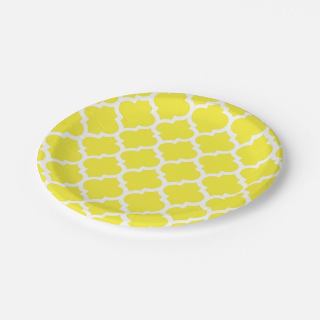 Assiettes En Carton Yellow White Moroccan Quatrefoil Pattern #5 (Angle)