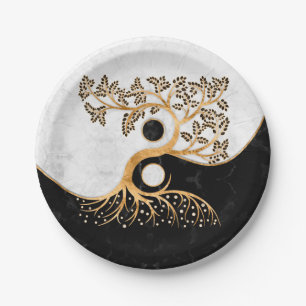 Assiettes En Carton Yin Yang Tree - Marbres et or
