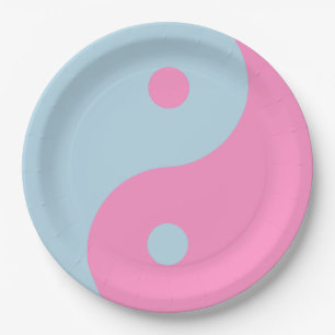 Assiettes En Carton Yin Yang vintage Rose Et Bleu