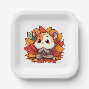 Assiettes En Carton Yoga de hamster automnal kawaii