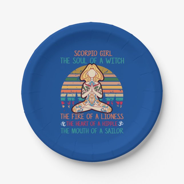 Assiettes En Carton Yoga Lover | Yoga Scorpio Girl (Devant)