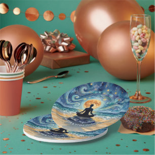 Assiettes En Carton Yoga Méditation Ciel Nocturne Étoilé Lune Plage Oc