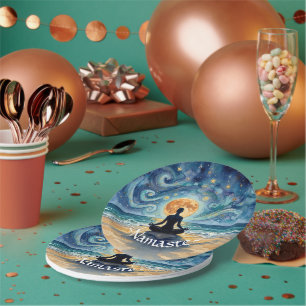 Assiettes En Carton Yoga Méditation Ciel Nocturne Étoilé Lune Plage Oc
