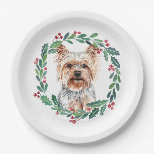 Assiettes En Carton Yorkshire Terrier Élégant chien Noël