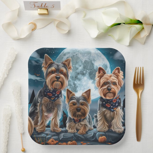 Assiettes En Carton Yorkshire Terrier Halloween Éffrayant (Mariage)