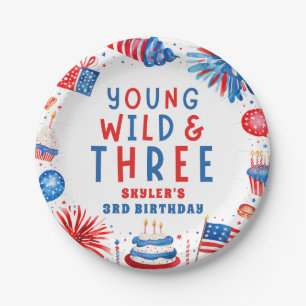 Assiettes En Carton Young Wild et Three 4 juillet 3e anniversaire
