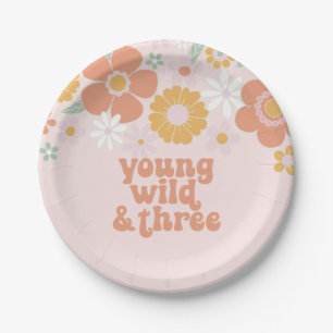 Assiettes En Carton Young Wild Three anniversaire Floral rétro