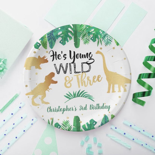 Assiettes En Carton Young Wild & Three Dinosaur Boys Troisième anniver (Créateur téléchargé)
