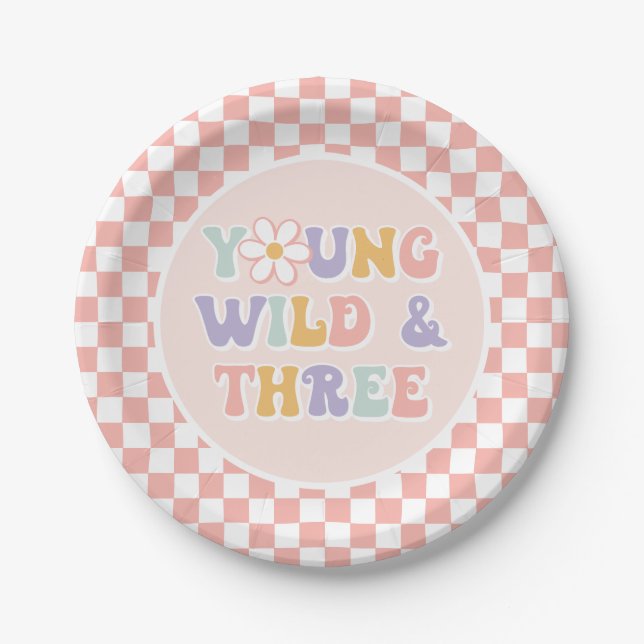 Assiettes En Carton Young Wild Three Super Rose Daisy Checker (Devant)